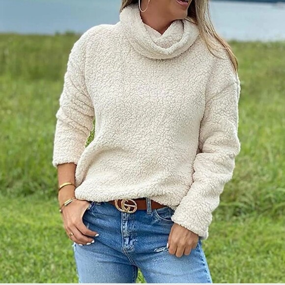 Bobeau NWT winter white nubby knit cropped turtleneck sweater, long sleeve S - Picture 5 of 10